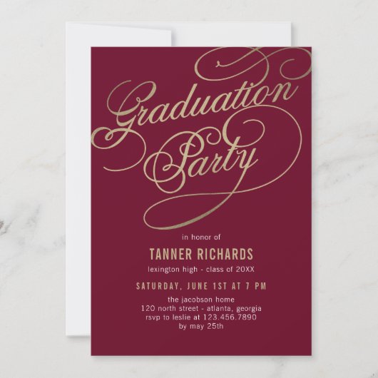 Élégant script ÉDITABLE COULEUR Invitation de grad (Devant)