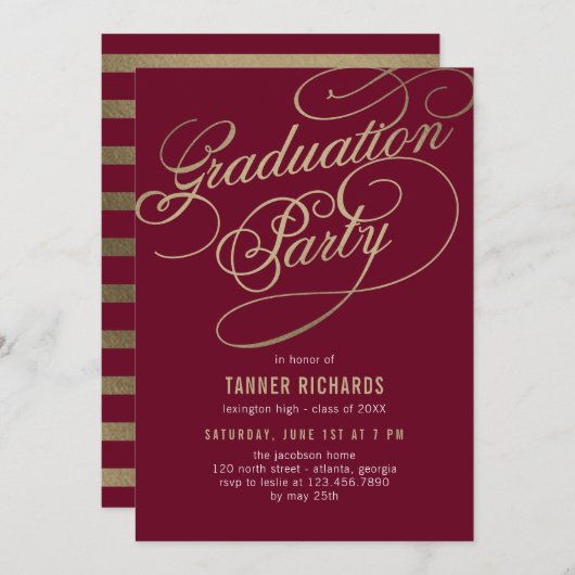 Élégant script ÉDITABLE COULEUR Invitation de grad (Devant / Derrière)