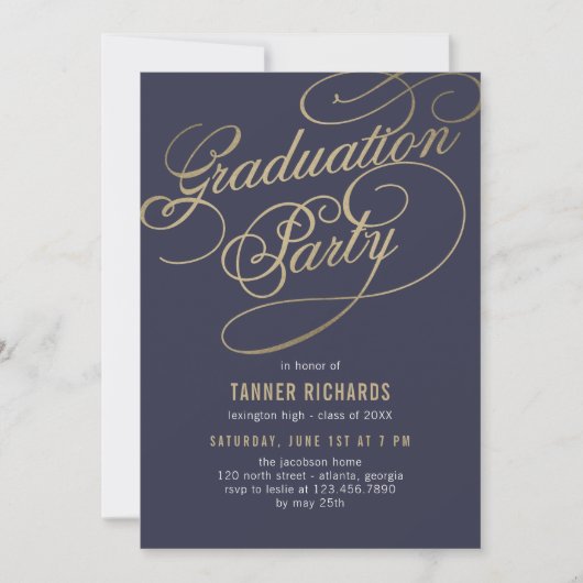 Élégant script ÉDITABLE COULEUR Invitation de grad (Devant)