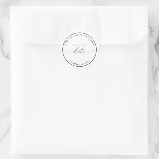 Elegant script, eenvoudig Save the Date envelop ze Ronde Sticker (Tas)