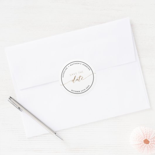 Elegant script, eenvoudig Save the Date envelop ze Ronde Sticker (Envelop)