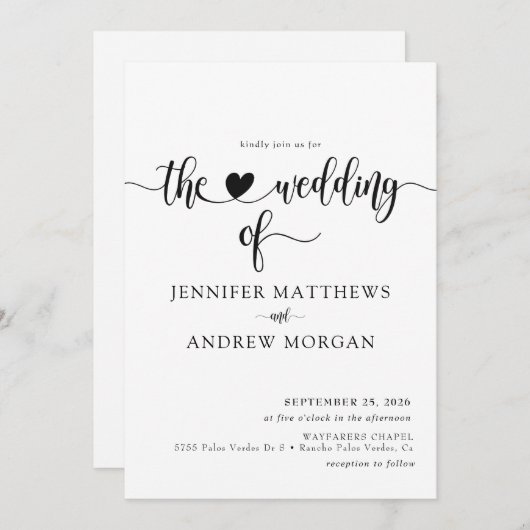Elegant Script Eenvoudige bruiloft uitnodigingen (Voorkant / Achterkant)