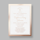 Elegant Script Eerste Communie Roze Goud Folie Uitnodiging