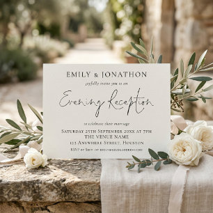 Elegant script elke kleur bruiloft avond receptie kaart