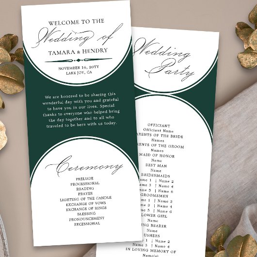 Elegant Script Emerald Green Arch bruiloft program