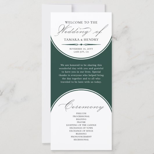 Elegant Script Emerald Green Arch bruiloft program (Voorkant)