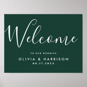 Élégant Script Emerald Green Mariage Affiche de bi