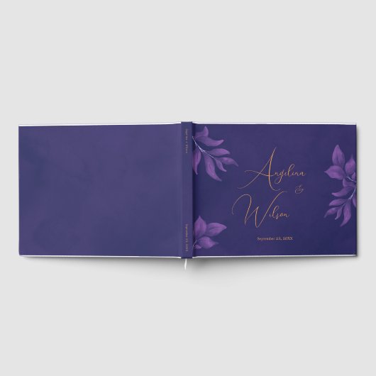 Elegant Script Emerald Paarse en gouden bruiloft Gastenboek (Volledig)