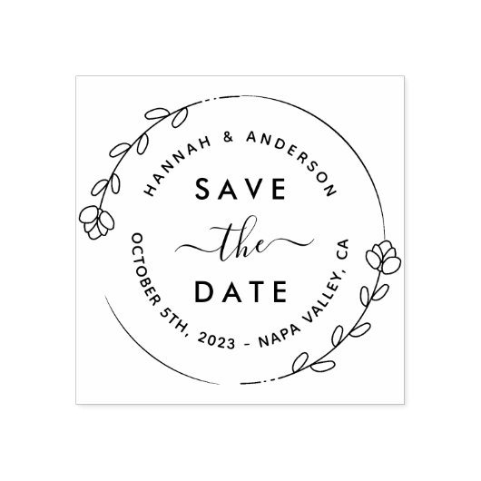 Elegant script en botanische wissel opslaan Datum Rubberstempel (Afrduk)