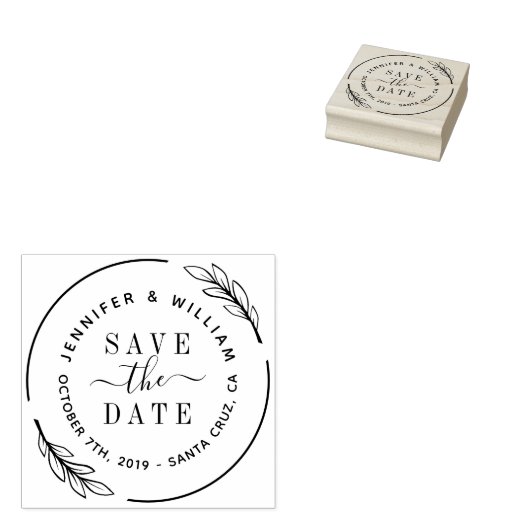 Elegant script en botanische wissel sparen de datu 	rubberstempel (Gestempeld)