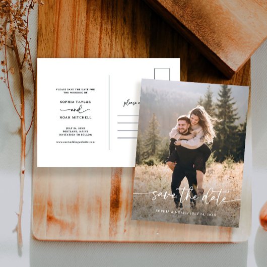 Elegant script en foto | De datum opslaan Aankondigingskaart