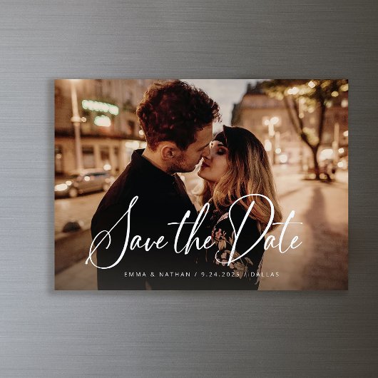 Elegant script en foto | De datum opslaan Magnetische Uitnodiging