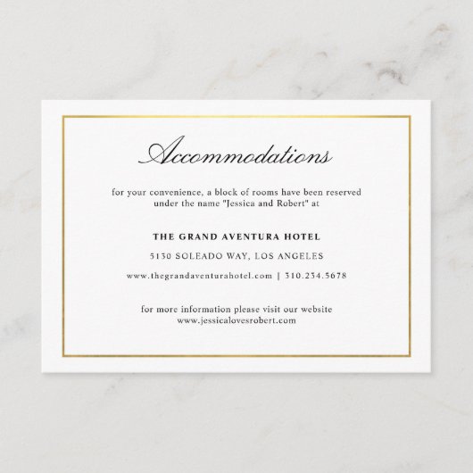 Elegant Script en Gold Border Accommodaties Informatiekaartje (Voorkant)