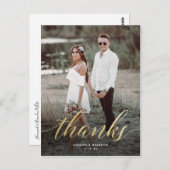 Élégant script en Merci Mariage or carte postale (Devant / Derrière)