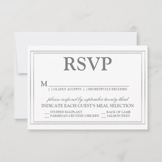 Elegant Script en Silver Border Wedding RSVP Kaartje (Voorkant)