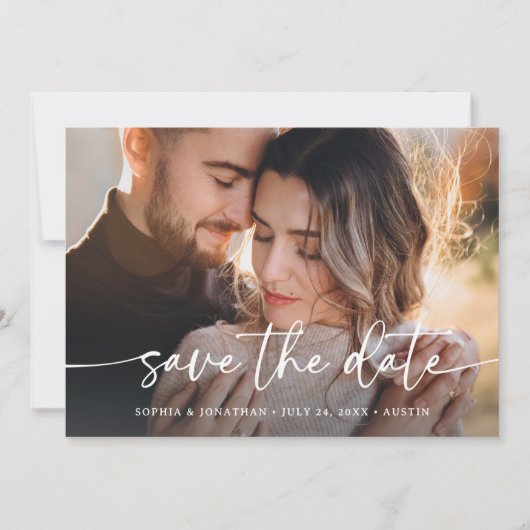 Elegant Script en twee foto's | QR-code Save The Date (Voorkant)