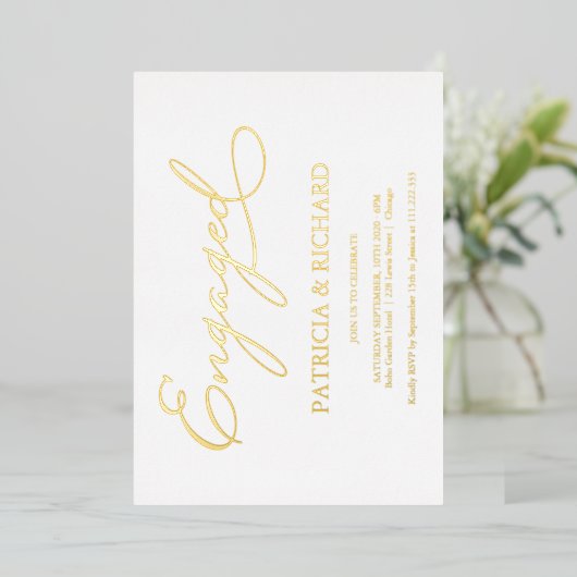 Elegant Script Engagement Party Folie Uitnodiging (Staand Voorkant)