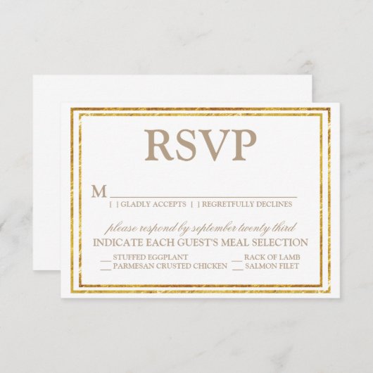 Élégant Script et Gold Bordure Mariage RSVP (Devant / Derrière)