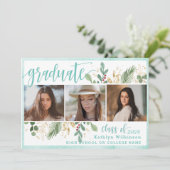 Elegant Script Eucalyptus Greenery 3 Foto Afstudee Kaart (Staand voorkant)