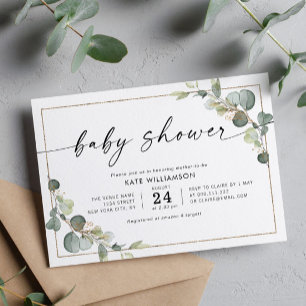elegant script eucalyptus greenery baby shower kaart