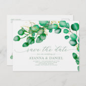 Elegant Script Eucalyptus Greenery Save the Date Briefkaart (Voorkant / Achterkant)