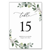 Elegant Script Eucalyptus Greenery Table Number Kaart (Voorkant)