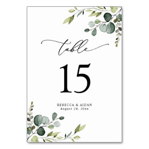 Elegant Script Eucalyptus Greenery Table Numbers Kaart