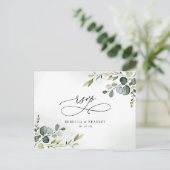 Elegant Script Eucalyptus Greenery Wedding Rsvp Briefkaart (Staand voorkant)