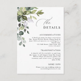 Elegant Script Eucalyptus Groene Huwelijksdetails Informatiekaartje