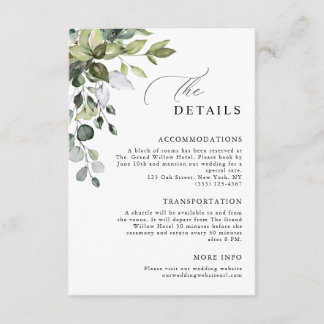 Elegant Script Eucalyptus Groene Huwelijksdetails Informatiekaartje