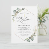 Elegant script eucalyptus lijst doop kaart (Staand voorkant)