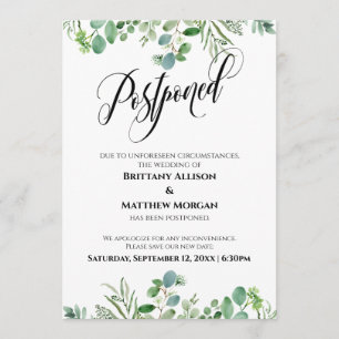 Elegant Script Eucalyptus uitgesteld bruiloft Kaar Kaart