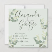 Elegant Script Eucalyptus verlaat de datum opslaan Magnetische Uitnodiging (Voorkant)