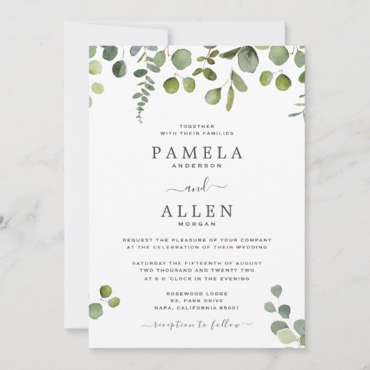 Elegant Script Eucalyptus Weddenschap Kaart (Voorkant)