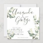 Elegant script | Eucalyptusbladeren | Datum opslaa Magnetische Uitnodiging (Voorkant)