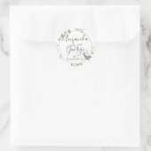 Elegant script | Eucalyptusbladeren | Weddenschap Ronde Sticker (Tas)
