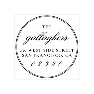 Elegant script familienaam rond retour adres 	rubberstempel