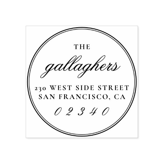 Elegant script familienaam rond retour adres 	rubberstempel (Afrduk)