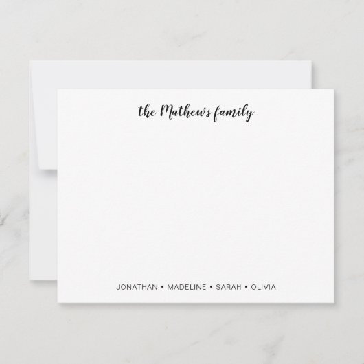 Elegant Script Family Achternaam Black Note Card Notitiekaartje (Voorkant)