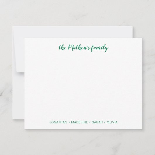 Elegant Script Family Achternaam Forest Green Notitiekaartje (Voorkant)