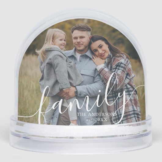 Elegant Script "Family" Photo Snow Globe (Avant)