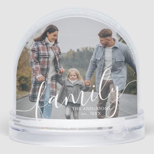 Elegant Script "Family" Photo Snow Globe Sneeuwbol (Achterkant)