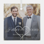 Elegant Script Father of the Groom Photo Keepsake Glas Ornament (Voorkant)