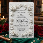 Elegant Script Faux Embossed Roses Formal Wedding  Kaart
