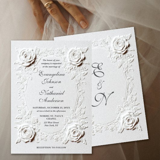 Elegant Script Faux Embossed Rozen Formele bruilof Kaart