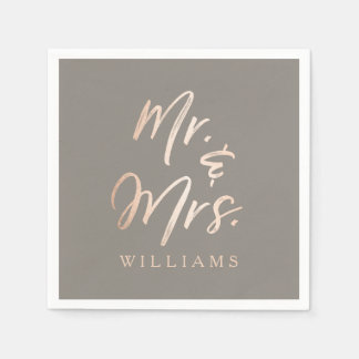 Elegant Script Faux Folie Mr & Mrs Servetten