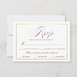 Elegant Script Faux Gold Bourgogne RSVP Maaltijden Kaartje
