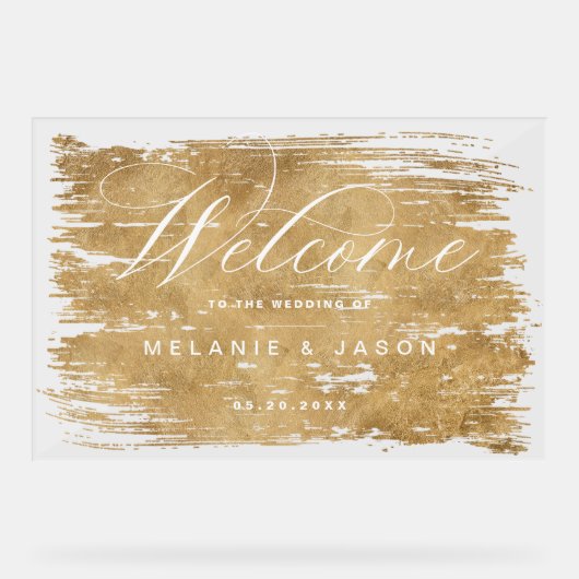 Élégant Script Faux Gold brossé Mariage d'accueil (Recto)