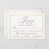 Élégant Script Faux Gold Burgundy Repas RSVP (Devant / Derrière)
