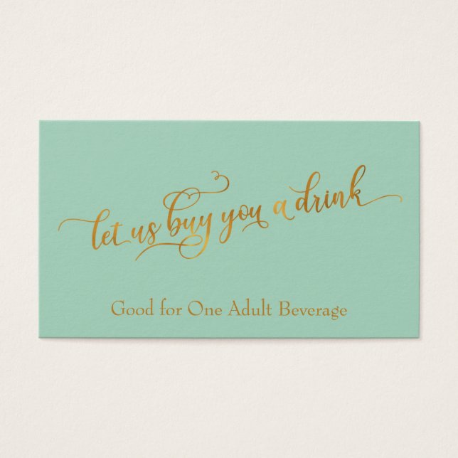 Élégant Script Faux-Gold Light Green Boissons Bill (Devant)